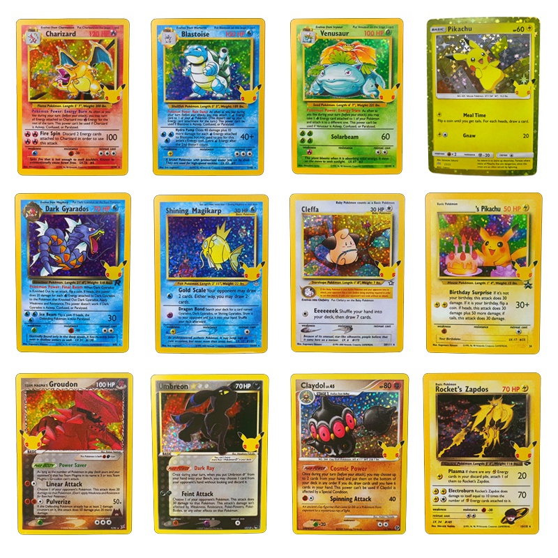 54 peças Pokémon Card Collection Showdown Pikachu pokemon 25th Lembrança Inglês Cartões diy De flash 1996 Anos pikachu charizard blastoise venusaur Jogo Coleção