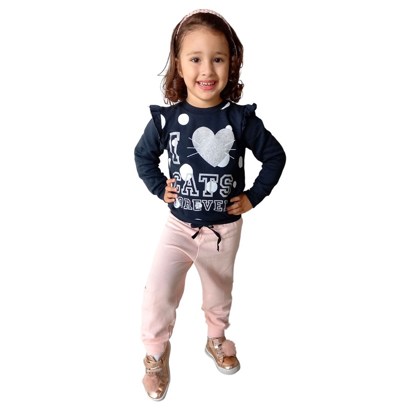 Roupa Infantil Conjunto Infantil Moletom Menina Gatinha (Blusa Moletom + Calça) Roupa para criança