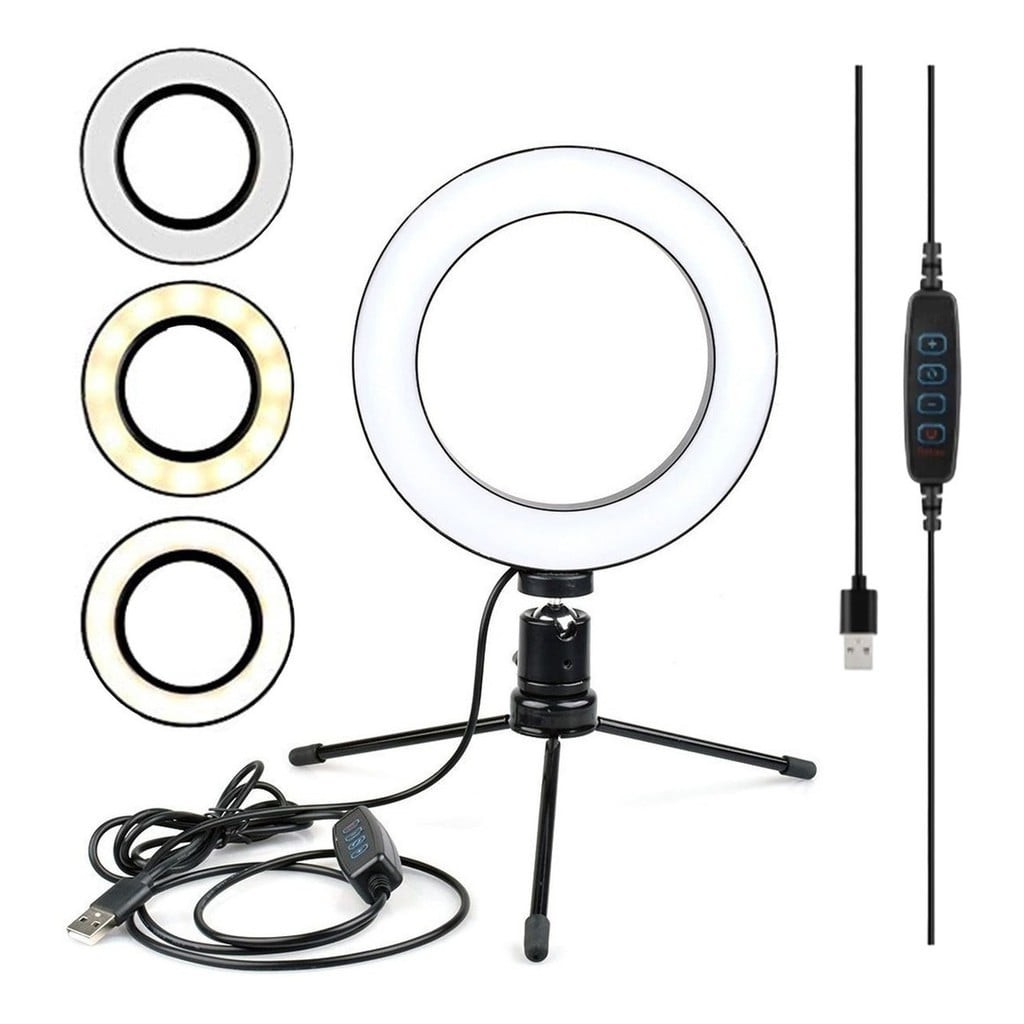 Ring Light Led de Mesa Iluminador Pequena Mini Tripé 6 Polegadas