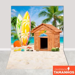 Fundo Fotográfico Pet Praia 1,20x1,70m Cenário Verão Painel Em Tecido Sublimado - PET-11