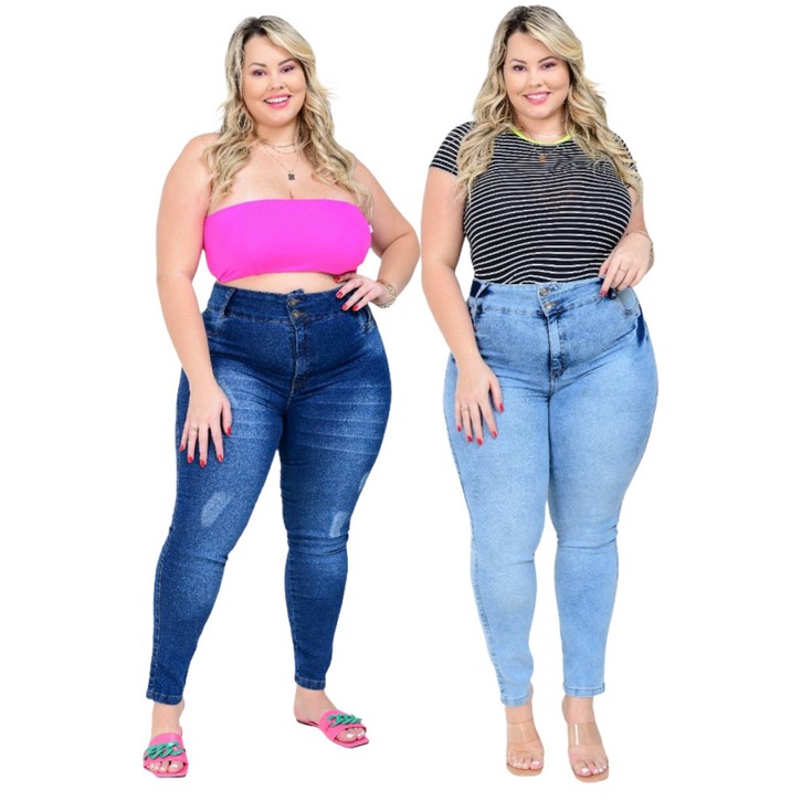 Kit 3 Short Jeans Plus Size Feminino com Lycra Cintura Alta