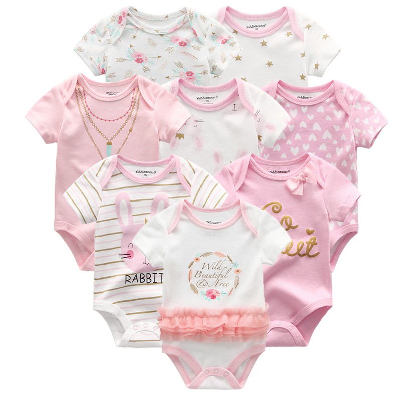 8 Pçs Macacão De Verão Bebê Menina Manga Curta De Algodão Bebê Roupas De Bebê (0-12 M)