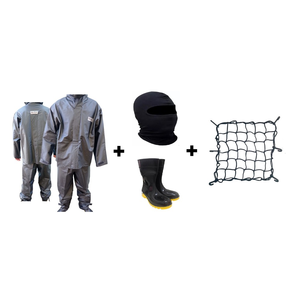 Kit Capa De Chuva Conjunto Calça Jaqueta Impermeavel Urbano Pvc  Bota De Borracha+Touca Ninja Balaclava+Rede Elastica