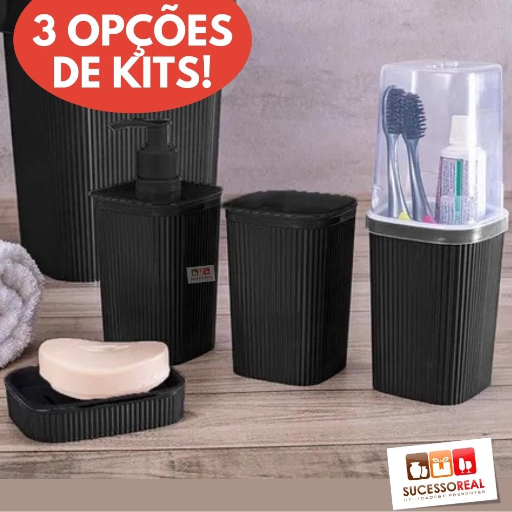 Kit Friso Preto Porta Sabonete Porta Escova de Dente Porta Cotonete ou Algodão