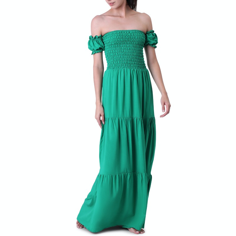 Vestido Longo Ciganinha Ombro A Ombro Lastex Tecido Viscose Verao Estilo Blogueira Gringa Luxo Shopee Brasil