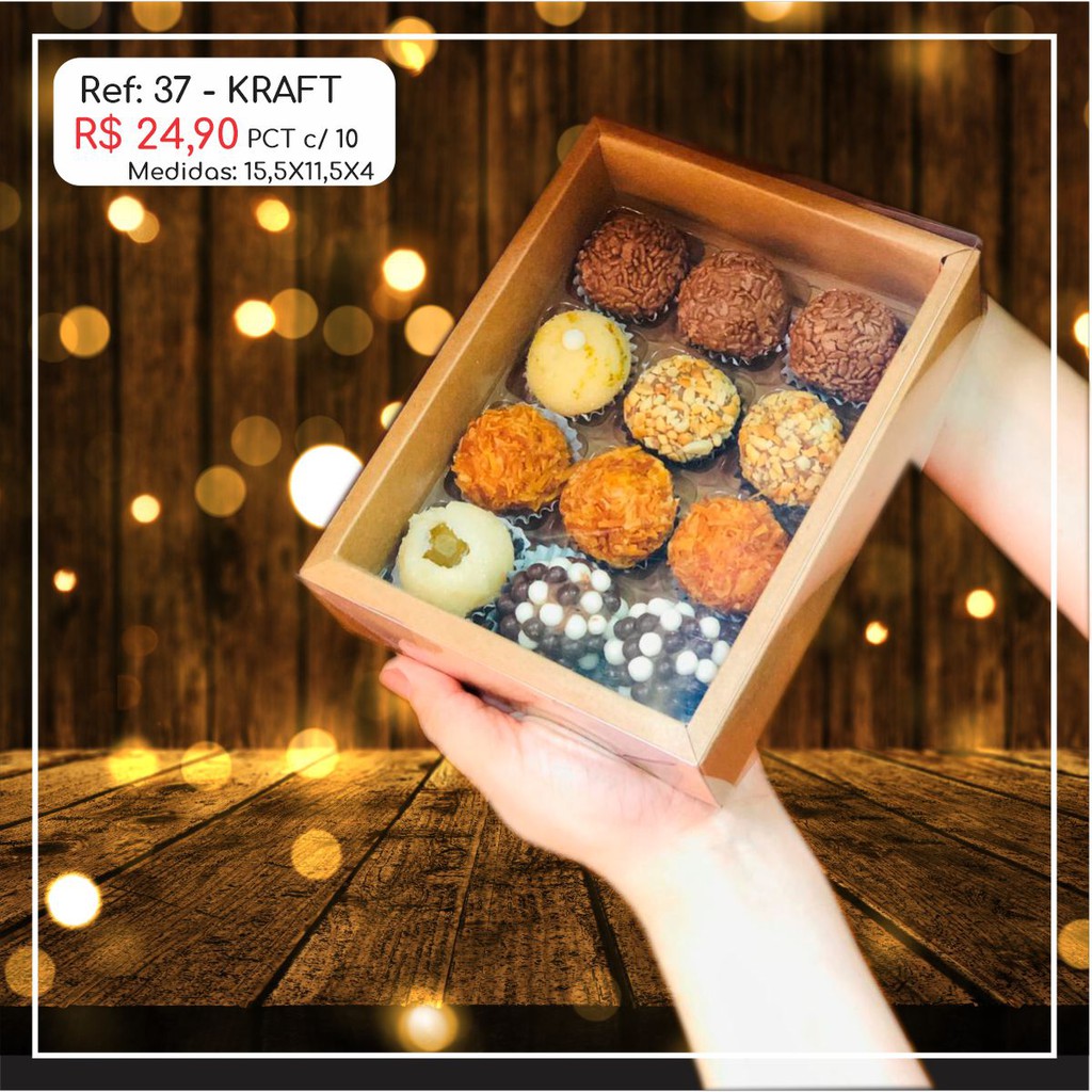 10 ~50 Caixas Embalagem Moldura 12 Doces Com Visor em  Acetato KRAFT 15,5x11,5x4 - Ref. 37 em Oferta na Shopee