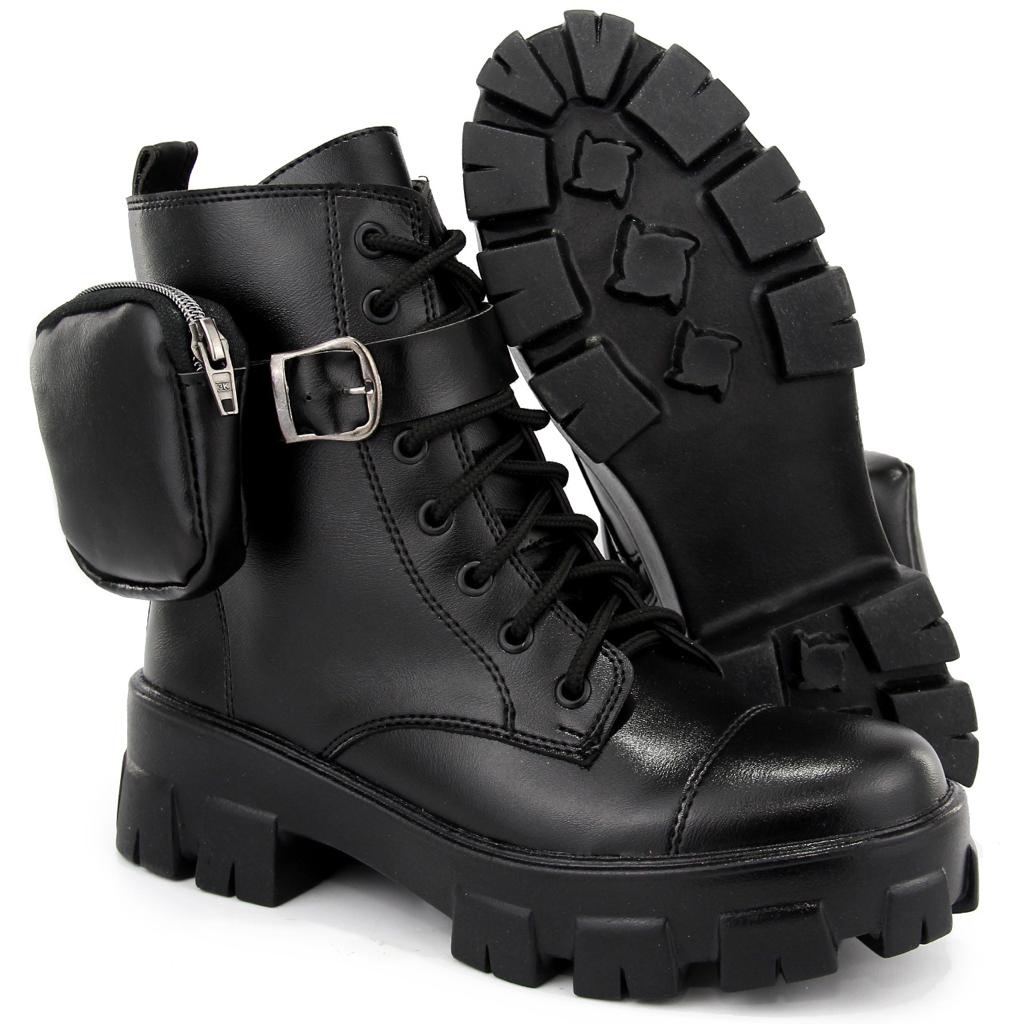 Bota Coturno Feminino Blogueira Sola Tratorada Detalhe Em Ziper Plataforma Confort Promoçao