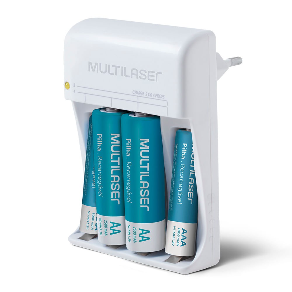 Carregador de Pilhas Multilaser CB045 + 2 Pilhas AA e 2 Pilhas AAA – Bivolt