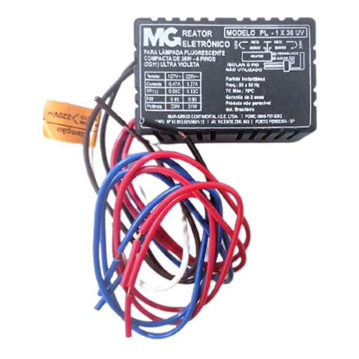 Reator 36w 40w Uv Para Lampada Tubular Germicida Pl fluor 1x36w-40w 4pinos 2g11