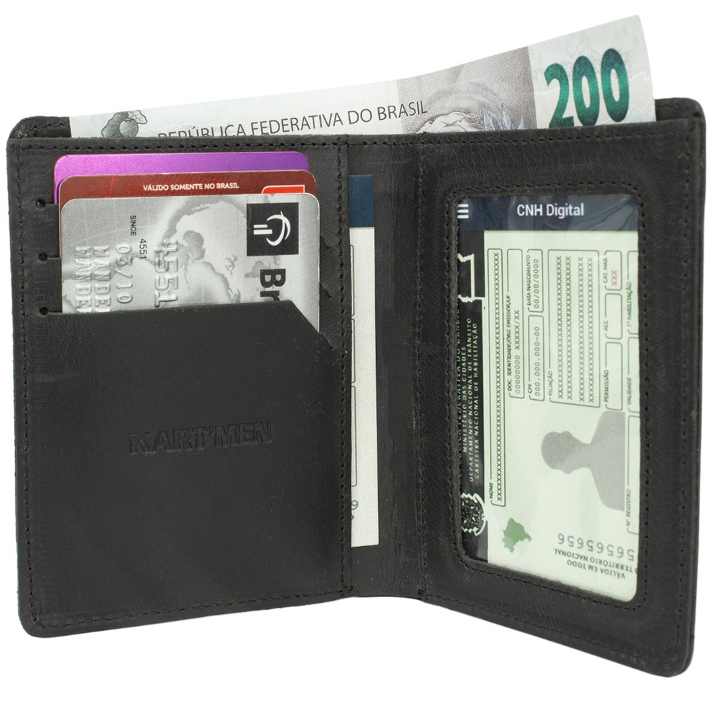 Porta Cartão Mini Carteira Masculina Cédula Cnh Couro Bovino Slim Pequena Kartmen Na Caixa Super Presente ref.030 PRETO ⭐Ganhe um chaveiro⭐