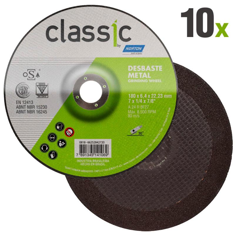 Disco de Desbaste Metal 7 POL x 6,4 MM Furo 7/8 POL Classic Kit 10 Peças NORTON em Oferta na Shopee