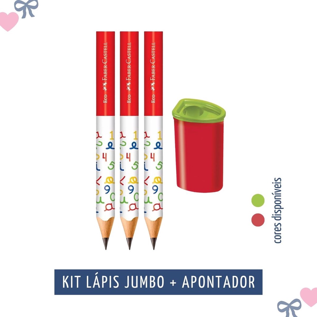 Kit Lapis Jumbo Faber Castell 3 Unidades + 1 Apontador Jumbo em Oferta na Shopee