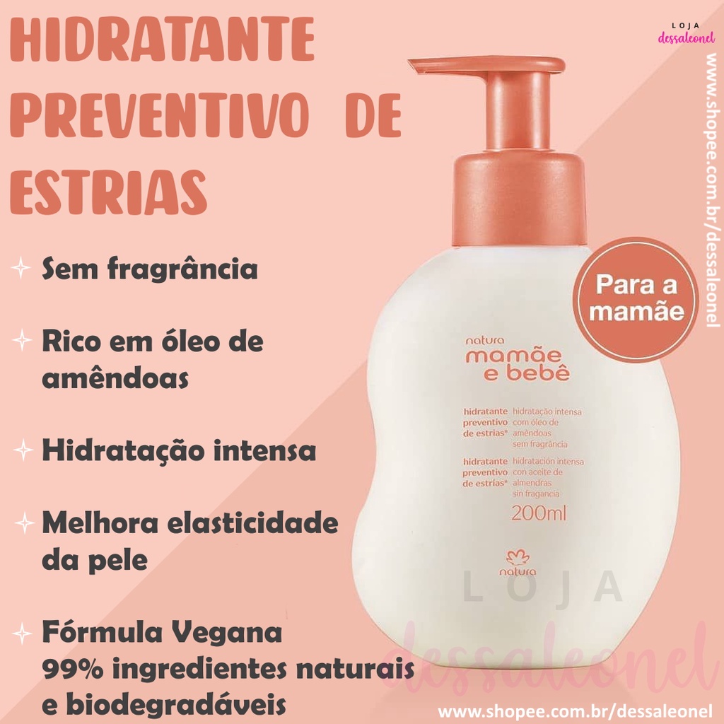Hidratante Preventivo Anti Estrias Loção Creme Corporal Natura Mamãe Bebê  Vegano 200ml | Shopee Brasil
