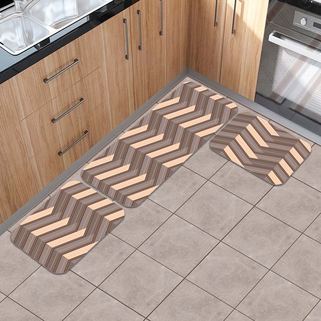 Jogo de Tapete para Cozinha Kit 3 Peças | Estampado, Antiderrapante | CHEVRON COFFEE