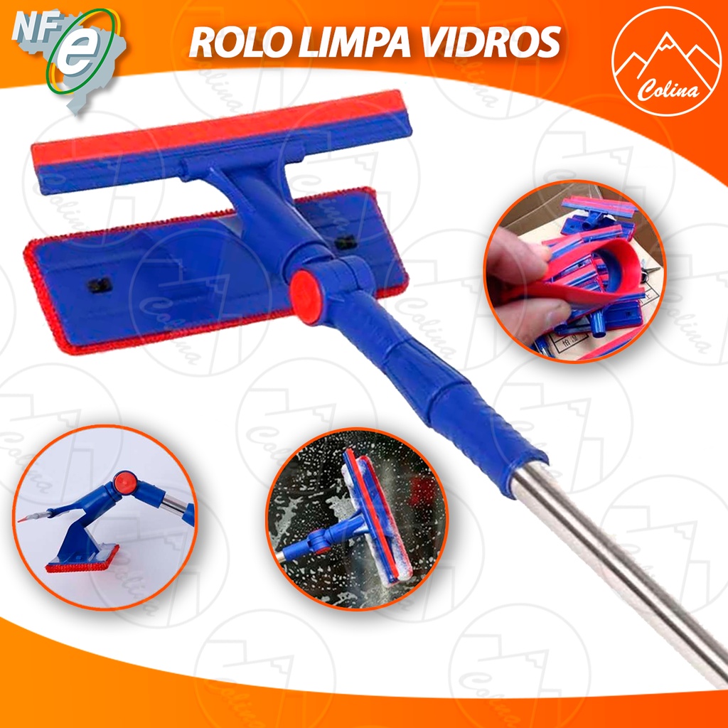 Rodo Limpa Vidros Cabo Ajustável De Metal Cabo Inox Articulado
