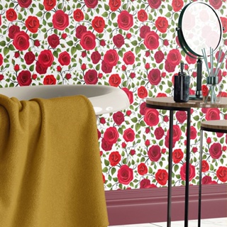 Papel de Parede Adesivo Lavável Floral Rosas Vermelhas em Oferta na Shopee