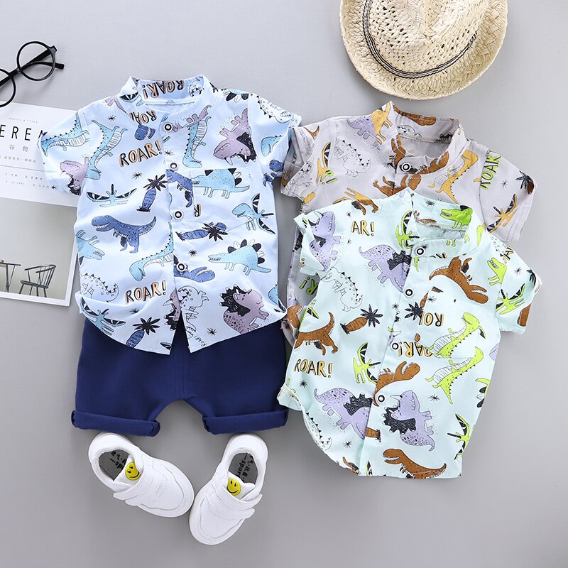 Summer Toddler Kid Baby Boy Dinossauro Tops Camiseta Calças Calções Conjunto De Roupas Cavalheiros