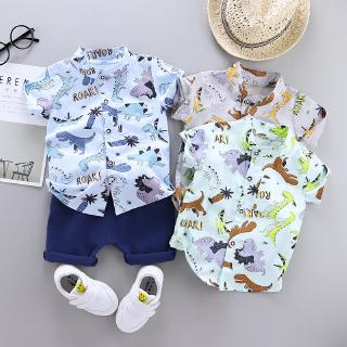 Summer Toddler Kid Baby Boy Dinossauro Tops Camiseta Calças Calções Conjunto De Roupas Cavalheiros