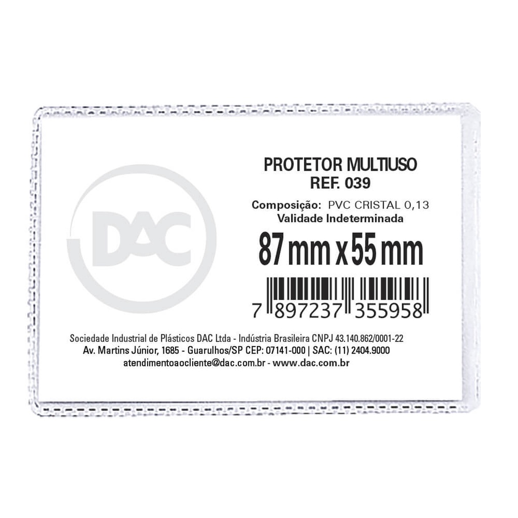 Protetor de Documento Multiuso Para CPF 87x55 mm - DAC / Papelaria / Escritório / Utilidades / Protetor