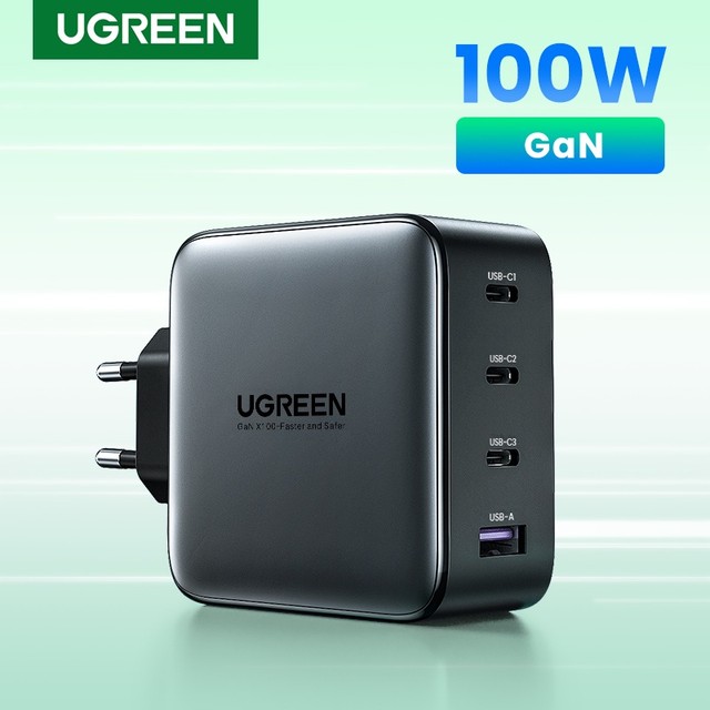 Carregador UGREEN 100W 65W GaN 3C 1A Portas Suporte PD QC PPS SCP FCP Para Macbook tablet Carregamento Rápido iPhone1516