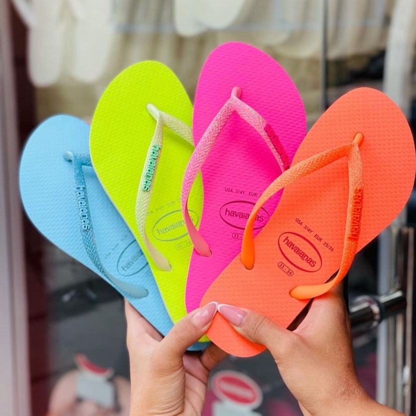 havaianas slim glitter NEON LARANJA feminina lançamento | Shopee Brasil