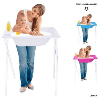 Banheira de Bebê com Suporte para Crianças Menino e Menina cores - Branca, Azul e Rosa em Oferta na Shopee