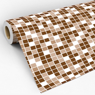 Papel de Parede Adesivo Lavável Decoração Pastilhas Azulejo Para Cozinha Marrom Xadrez 3D em Oferta na Shopee