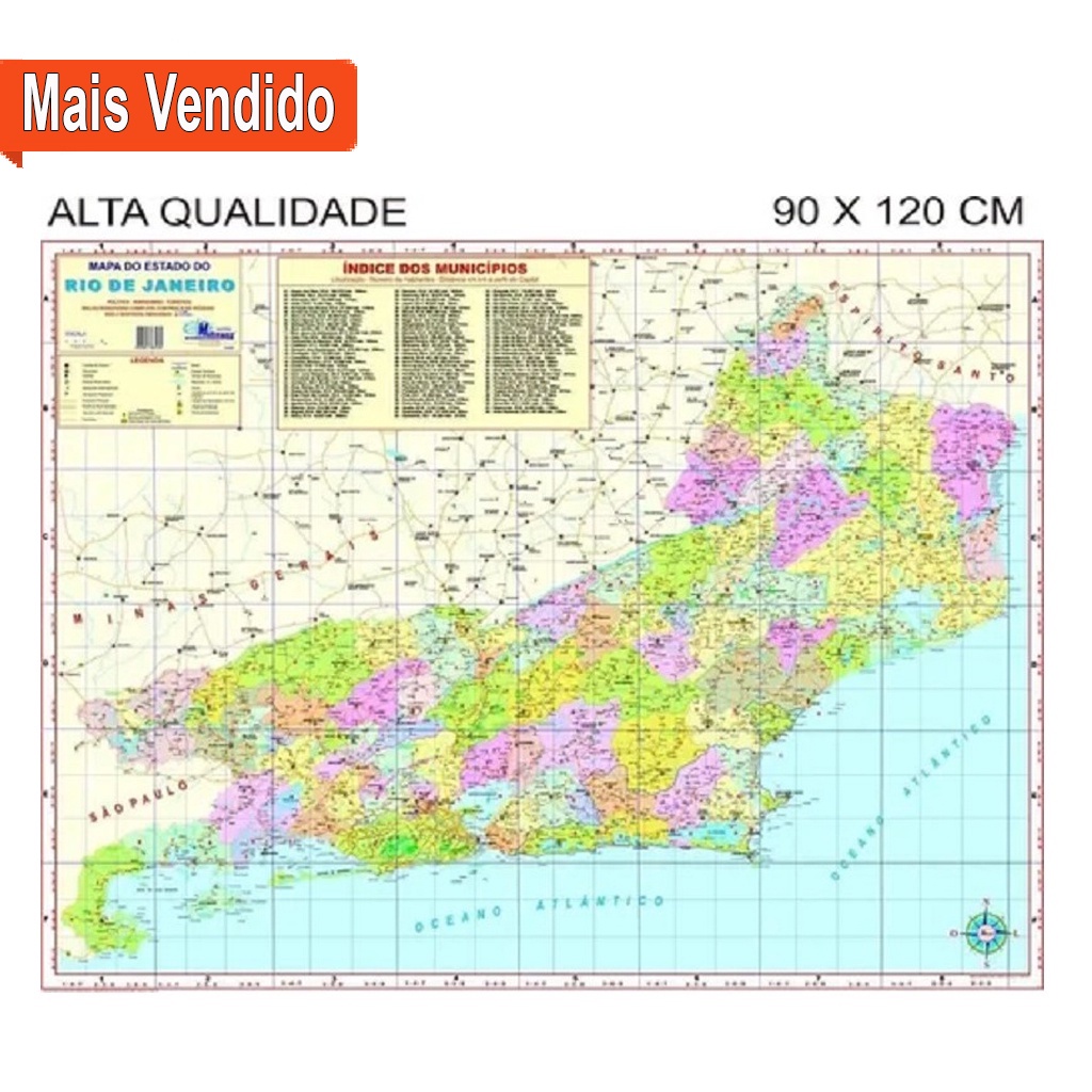 Mapa Do Estado Rio De Janeiro Politico 90 X 1 Cm Atual Shopee Brasil