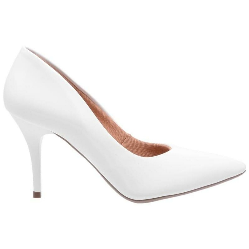 Scarpin Branco Planet Franca Sapato Feminino Salto Fino Salto Médio Bico Fino Verniz