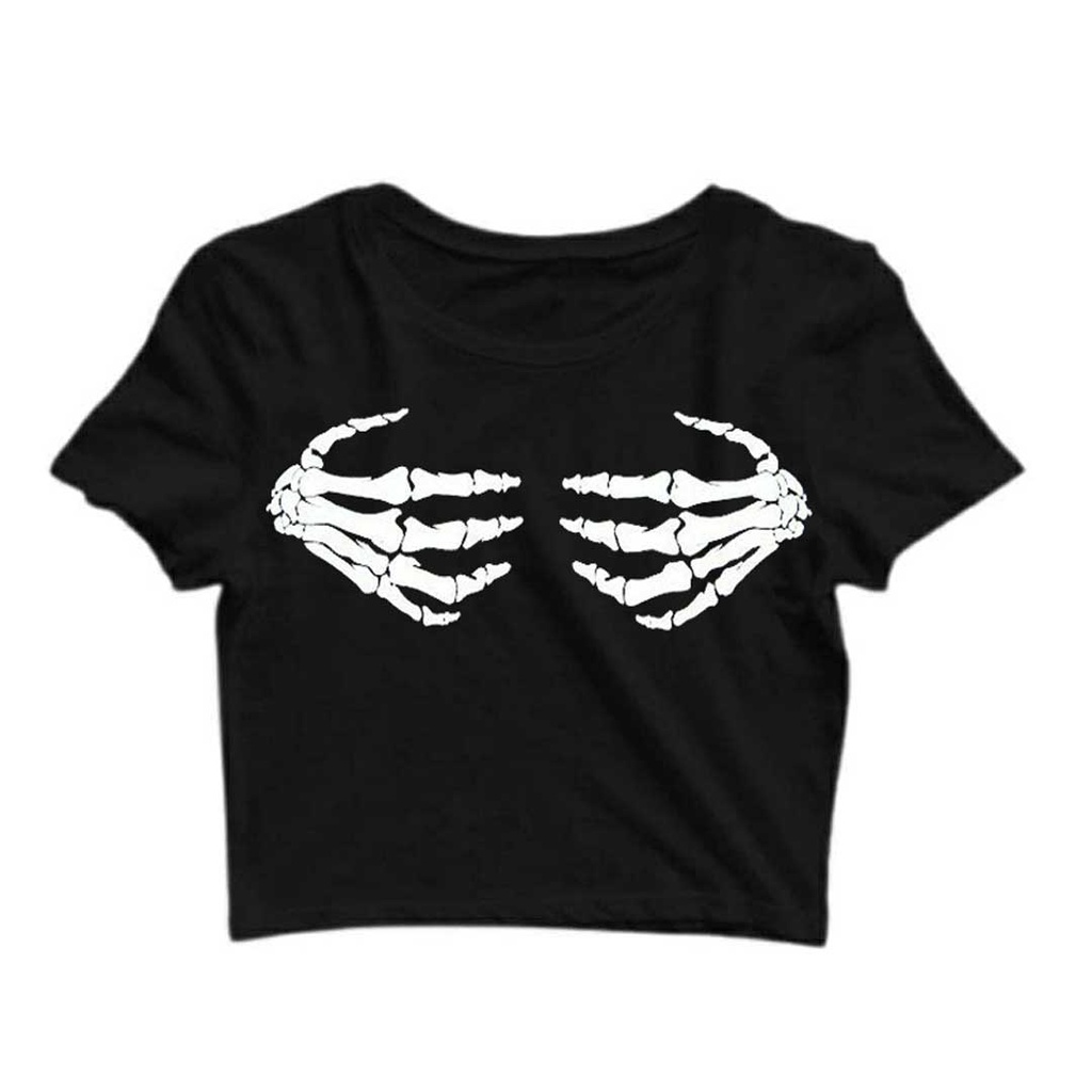 Cropped Mão Caveira Feminino Tumblr Blogueira Blusinha em Oferta na Shopee
