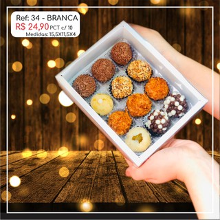 10 Caixas Embalagem Moldura 12 Doces Com Visor em Acetato BRANCA 15,5x11,5x4 - Ref. 34 ( Chocobraz )