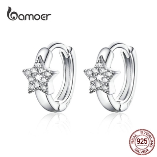Bamoer Brinco De Argola Redondo De Prata Esterlina 925 De Estrela De Gato BSE172