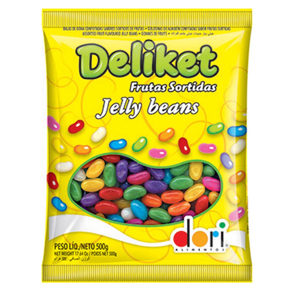 Bala de Goma Confeitada Deliket Jelly Beans Frutas Sortidas 500g - Dori em Oferta na Shopee