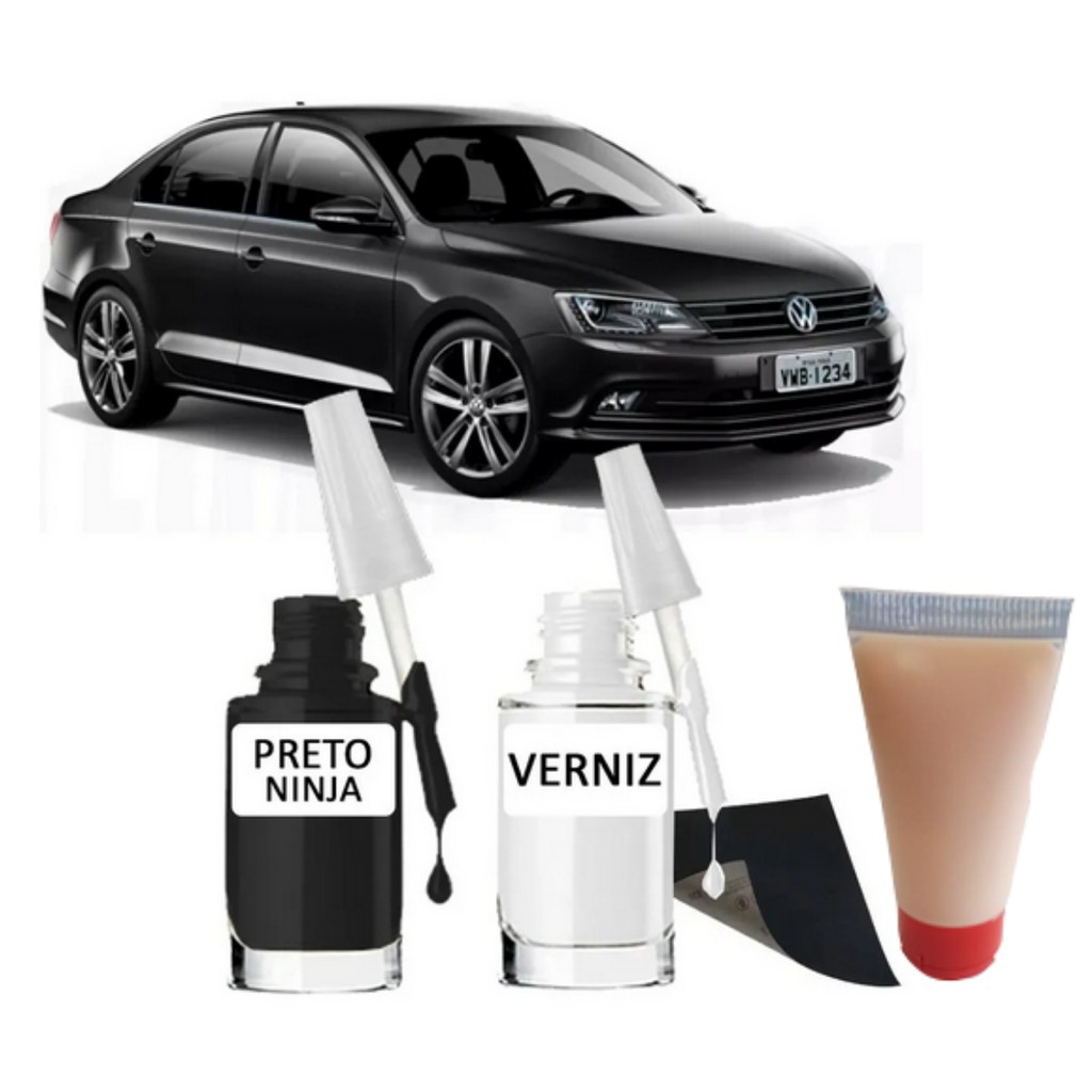 Tinta Tira Risco Automotivo Volkswagen Jetta Preto 10ml + Cera De Polir 15ml Para Polimento