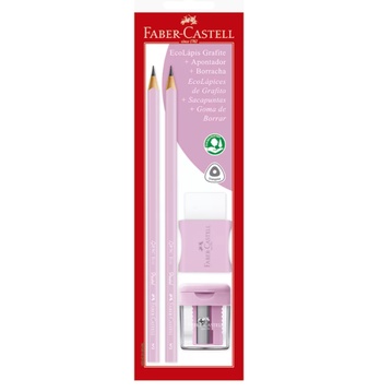 Kit Lápis preto n.2 pastel rosa triangular + Apontador + Borracha SM1205PASTELAPV FaberBT 1 UN