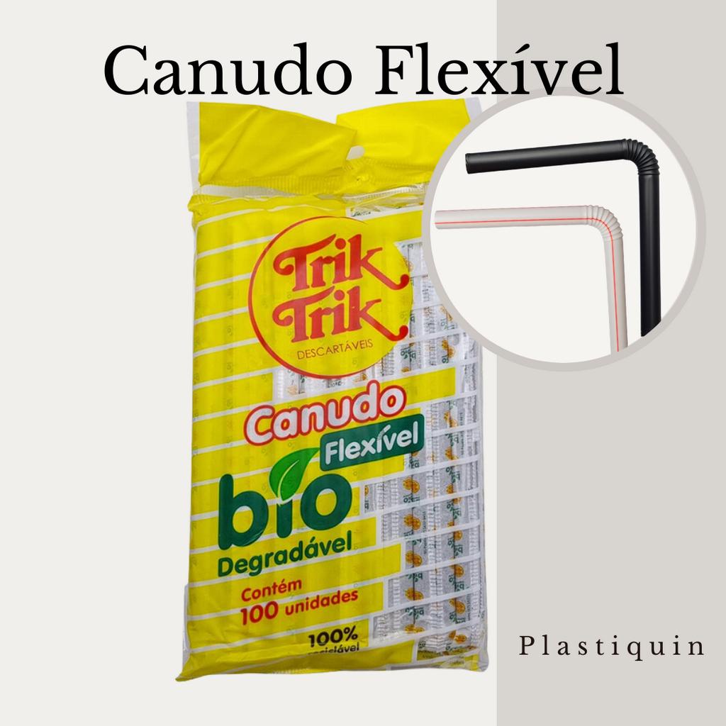Canudo Flexível Preto e Listrado Biodegradável com 100/200 Unidades