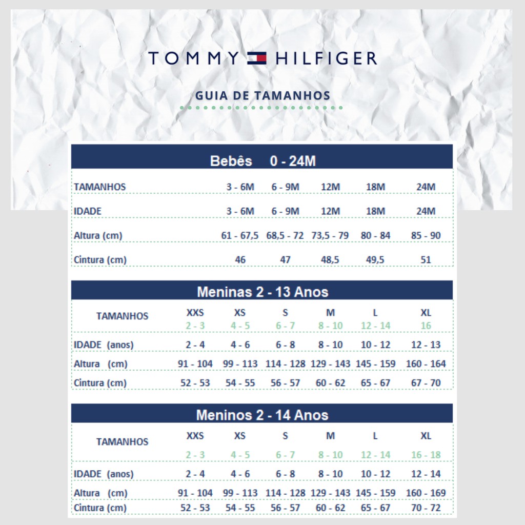 Tabela de medidas tommy best sale hilfiger infantil