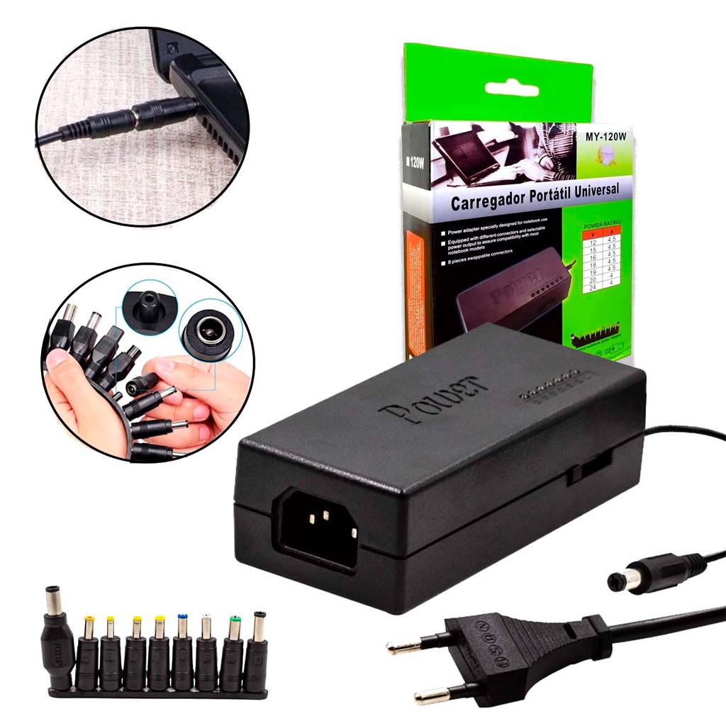 Fonte Carregador Universal Notebook 120w 9 Conectores Barato Oferta Desconto Atacado