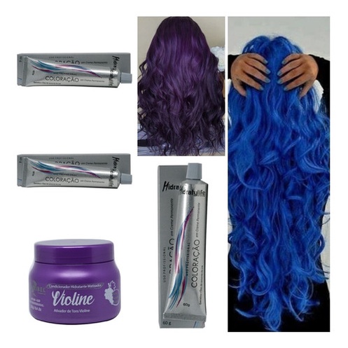 2 Tinta Violine Roxo + 1 Tinta Azul + Matizador Violine 250g