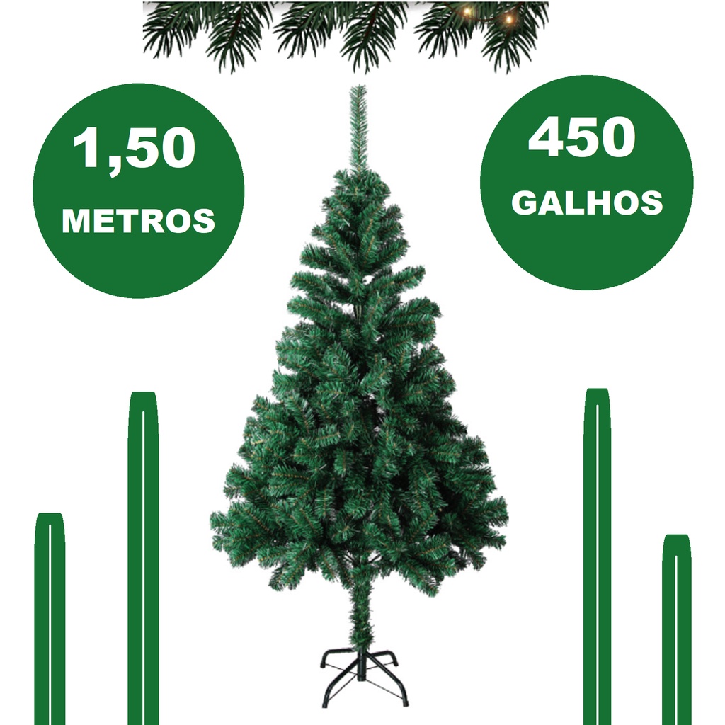 Árvore De Natal Pinheiro Grande Verde 1,50m 450 Galhos Cheio | Shopee Brasil
