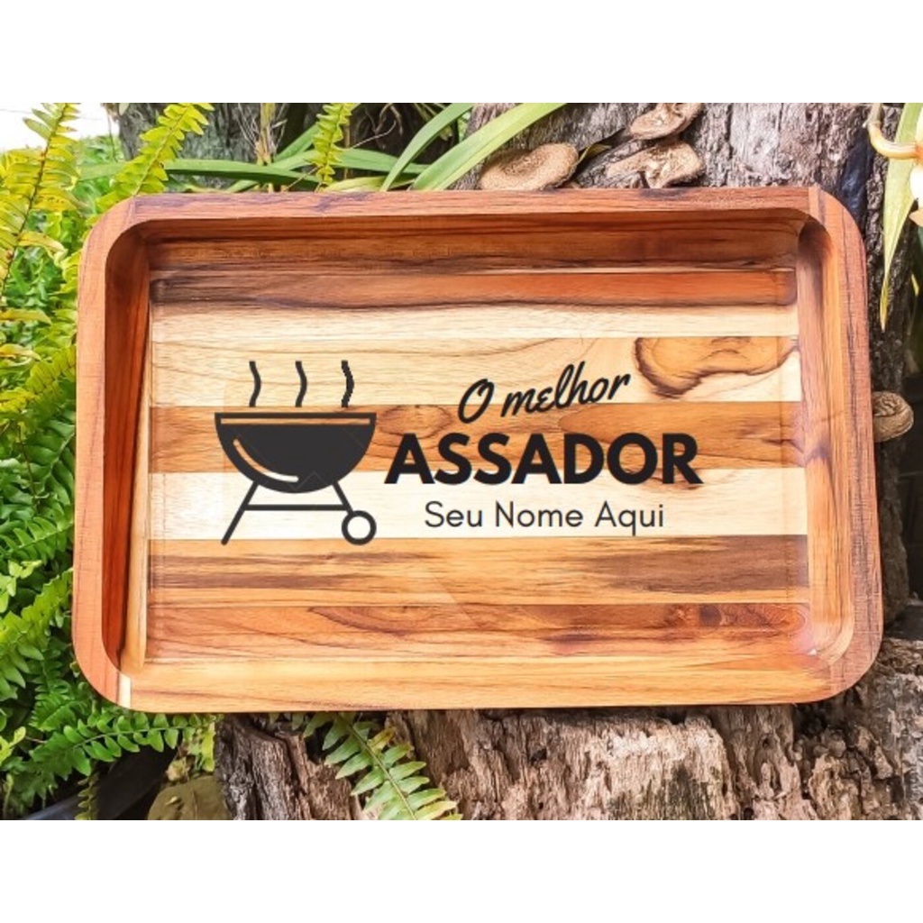 Gamela Teca Retangular 48x32cm Personalizada O Melhor Assador