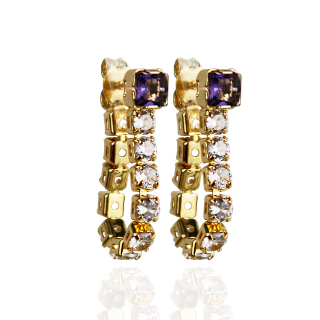 BRINCO RIVIERA ZIRCÔNIA LILÁS BANHADO A OURO 18K