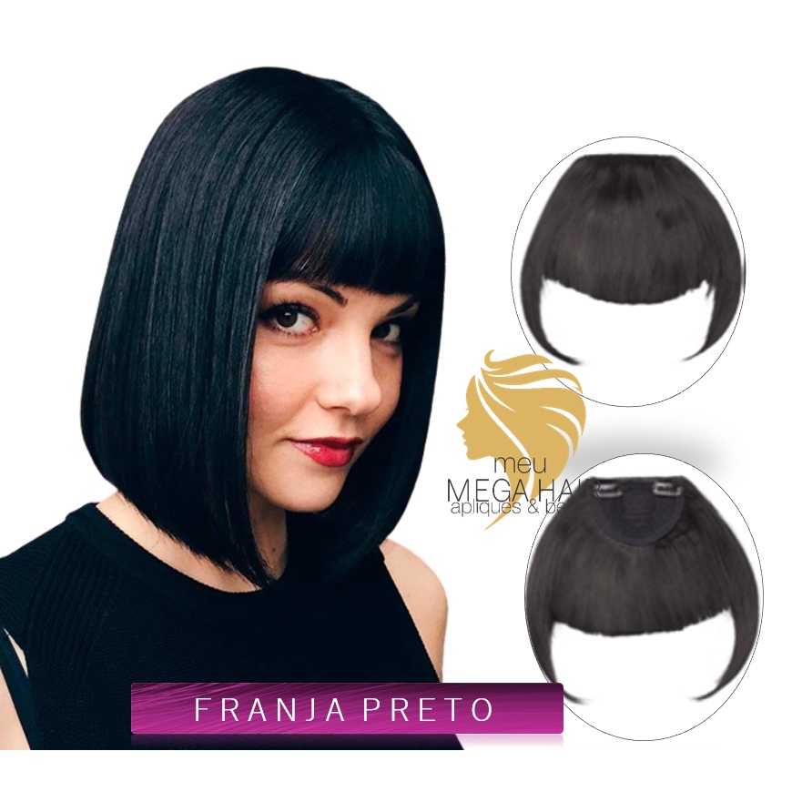 Franja Postiça Preto Tic Tac Cabelo Bio Humano 30cm Promoção Beauty Premium Cabelo Premium