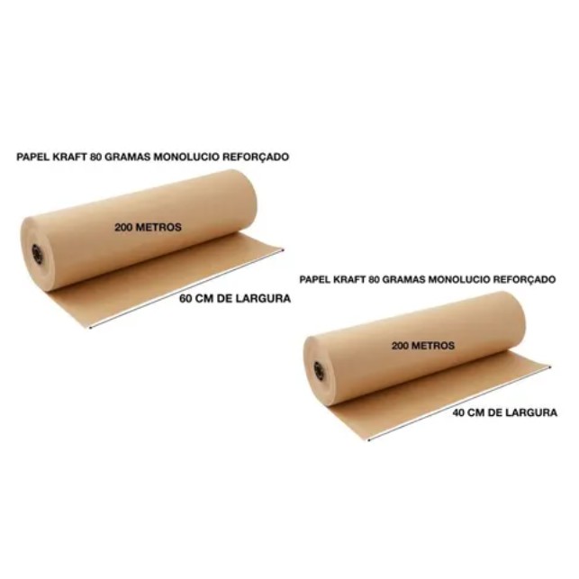 2x Bobinas 40 CM + 60 CM De Papel Kraft Pardo Monolúcido Para Molds Caixa Full 80 GR