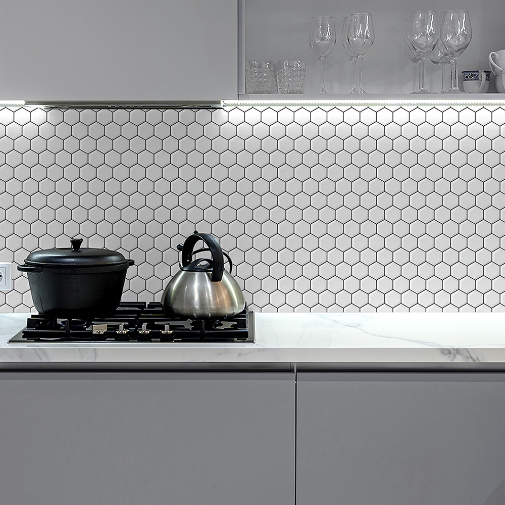 Azulejo Adesivo Lavável Colmeia Branco 3m x 60cm