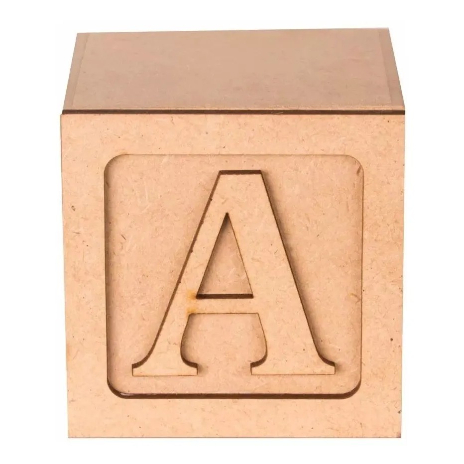 Kit 4 Cubos 8cm MDF CRU com Letra Decoração ARTESANATO