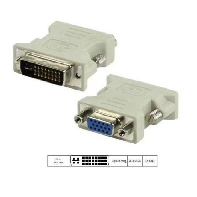 Adaptador Dvi-i Dual Link 24+5 Macho Para Vga 15 Fêmea
