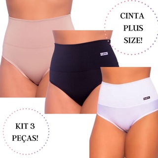 Kit 3 Calcinha Cinta Alta Compressão Modeladora Plus Size Suplex Segura Barriga