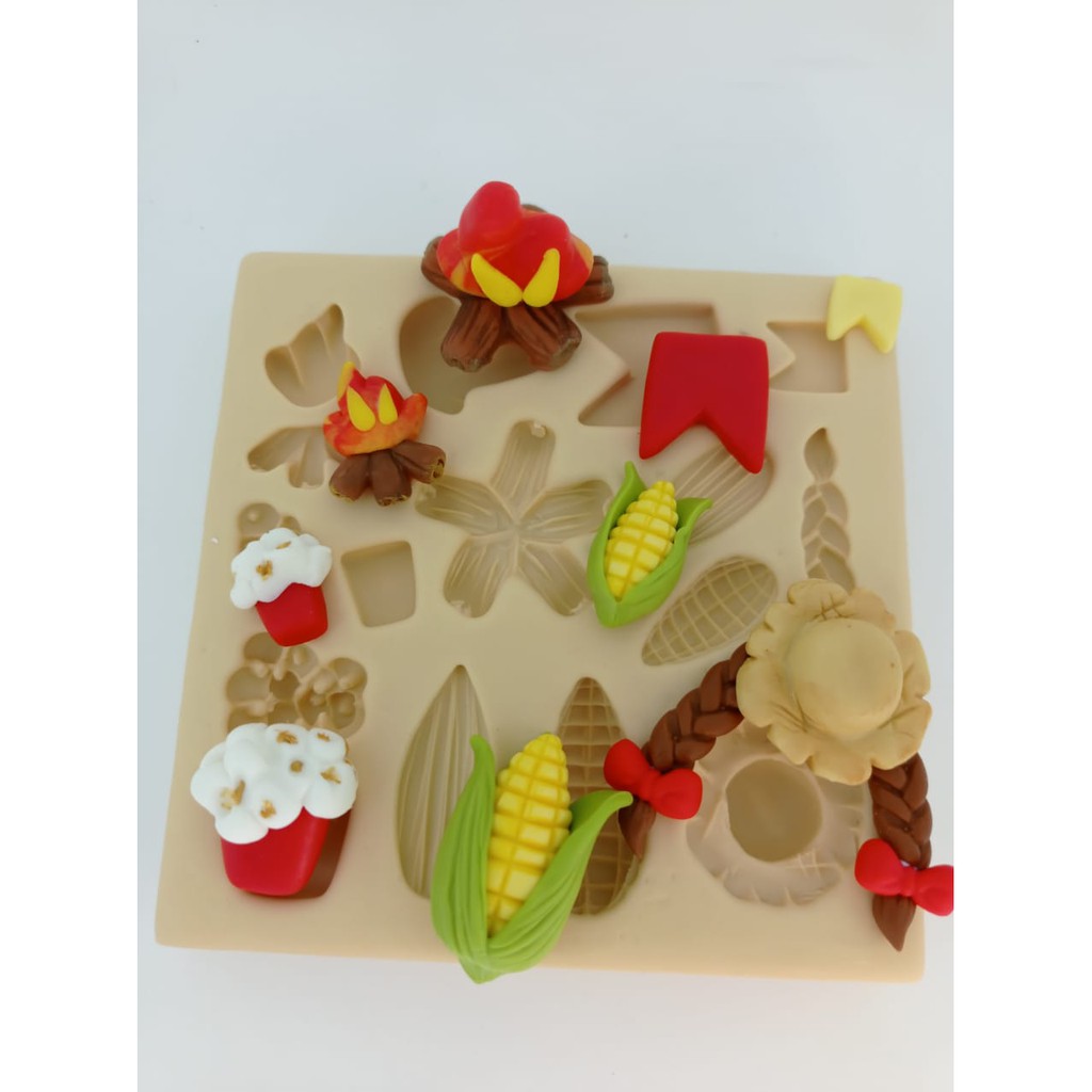 Molde de Silicone - Acessórios Juninos - 1 a 3 cm - Milho, Pipoca, Fogueira, Bandeira, Chapéu, Festa Junina em Oferta na Shopee