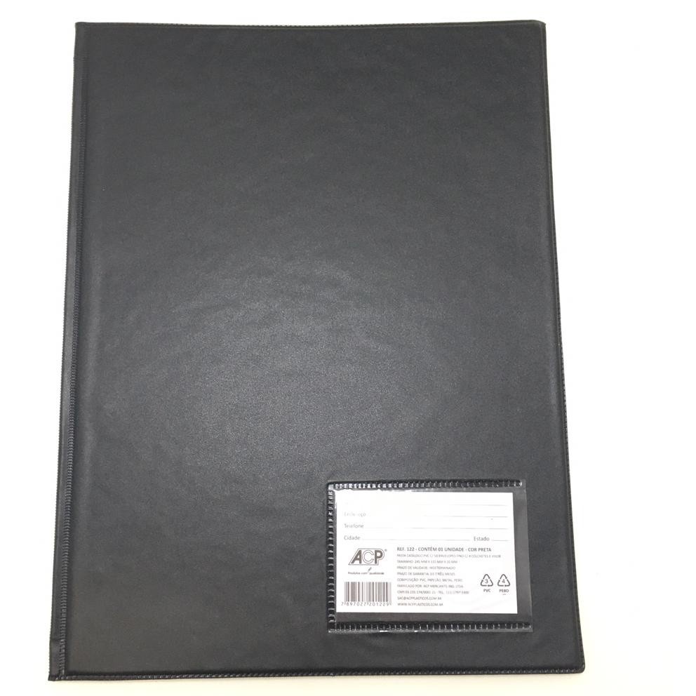 Pasta Catálogo Ofício Preta ACP 10 ou 20 Envelopes Plásticos Organizador Escolar Portfólio Gestante
